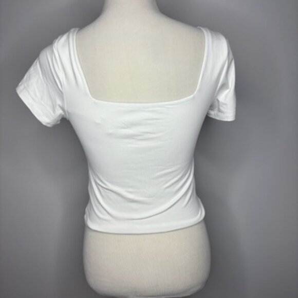 Babaton - White Crop Square Neck T-Shirt - Picture 3 of 4